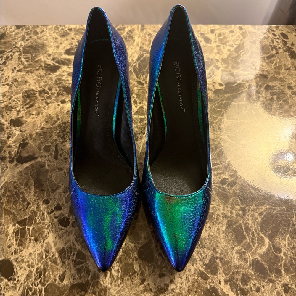 BCBGeneration Iridescent Blue and Green Heels